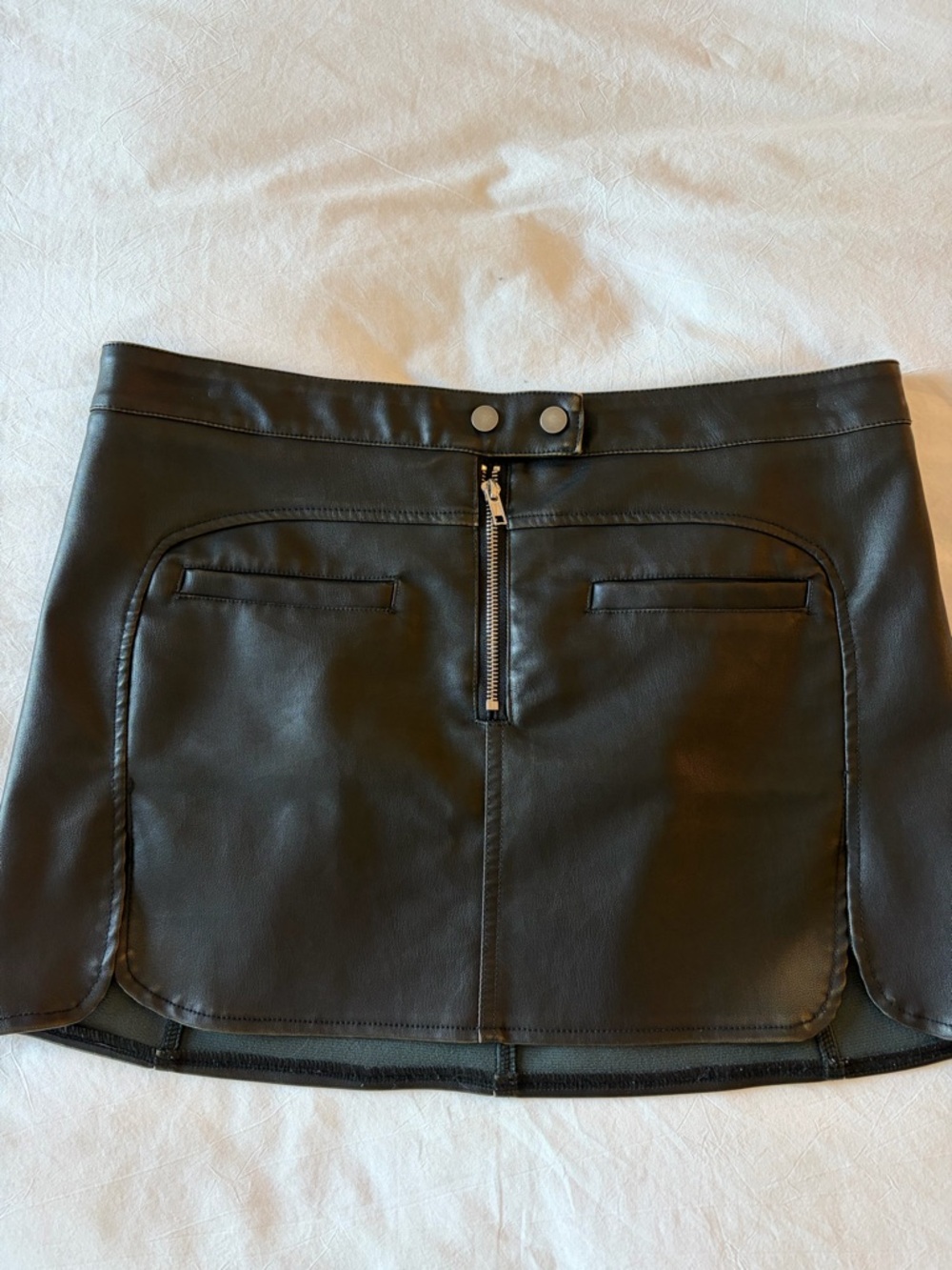 Black Faux Leather Mini Skirt with Front Zip